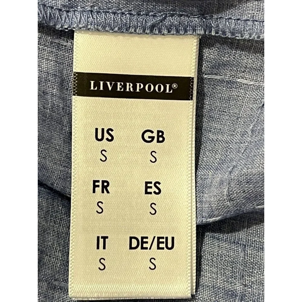 Liverpool Off The Shoulder Top Blue Chambray Smocked Short Sleeve Small Casual - Picture 12 of 16